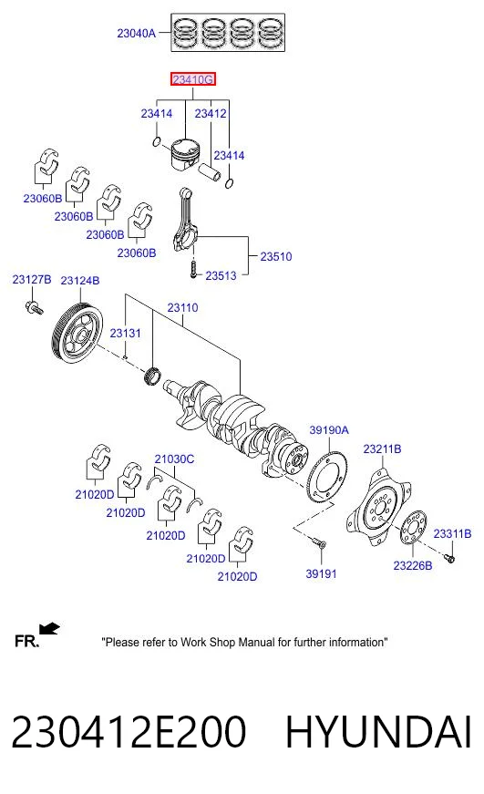 230412E200 Hyundai/Kia Pistón con bulón sin anillos, STD