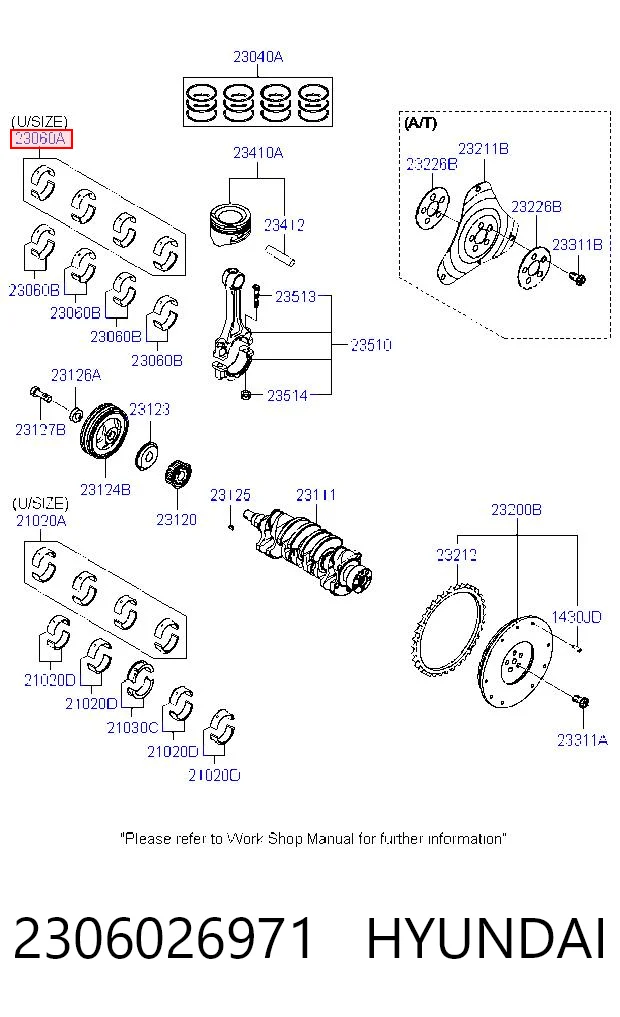 Juego de cojinetes de biela, cota de reparación (+0,25 mm) 2306026971 HYUNDAI