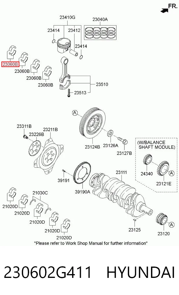 230602G411 Hyundai/Kia Juego de cojinetes de biela, estándar (STD)