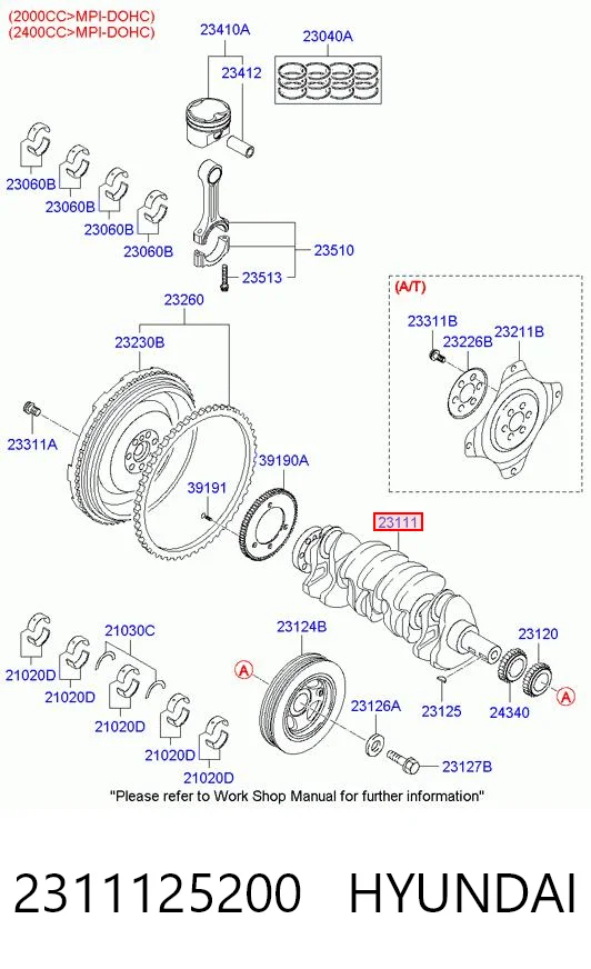 2311125200 Hyundai/Kia Cigüeñal