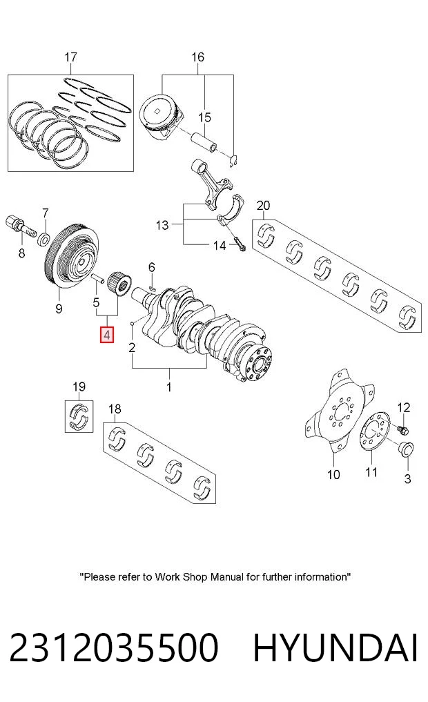 2312035500 Hyundai/Kia Piñón del cigüeñal 