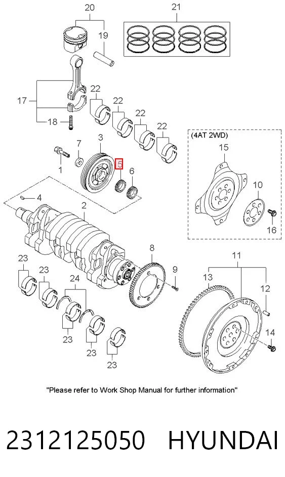 2312125050 Hyundai/Kia Piñón del cigüeñal 