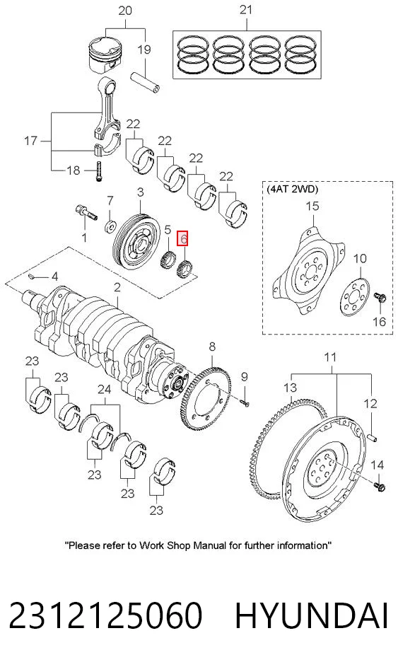 2312125060 Hyundai/Kia Piñón del cigüeñal 