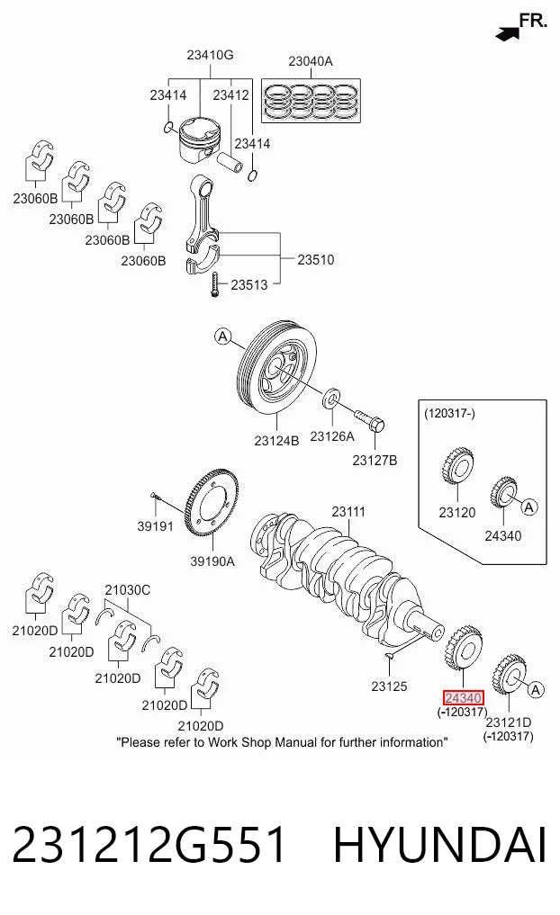231212G551 Hyundai/Kia Piñón del cigüeñal 