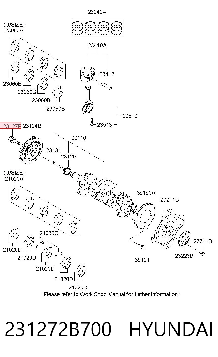 231272B700 Hyundai/Kia Perno de la polea del cigüeñal