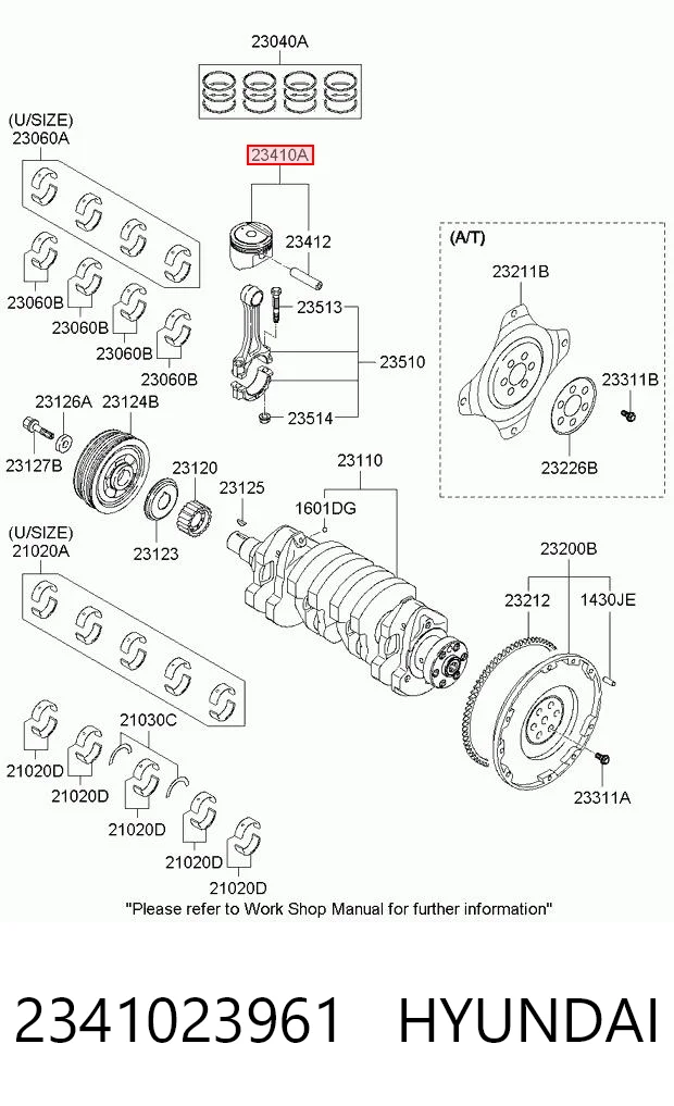Pistón con bulón sin aros, sobremedida (+0,25 mm) 2341023961 HYUNDAI