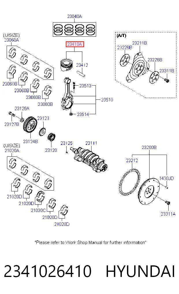 2341026410 Hyundai/Kia Pistón con bulón sin anillos, STD