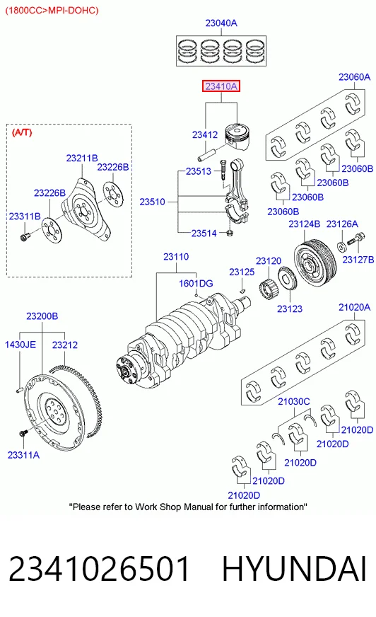 2341026501 Hyundai/Kia Pistón con bulón sin anillos, STD