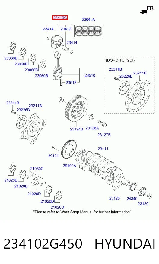 234102G450 Hyundai/Kia Pistón con bulón sin anillos, STD