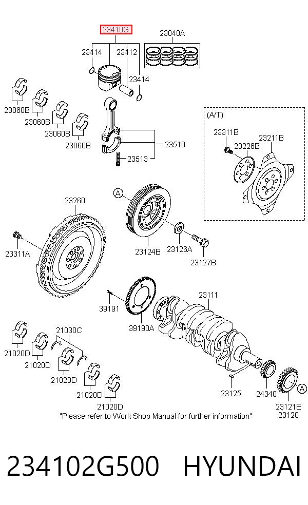 234102G500 Hyundai/Kia Pistón con bulón sin anillos, STD