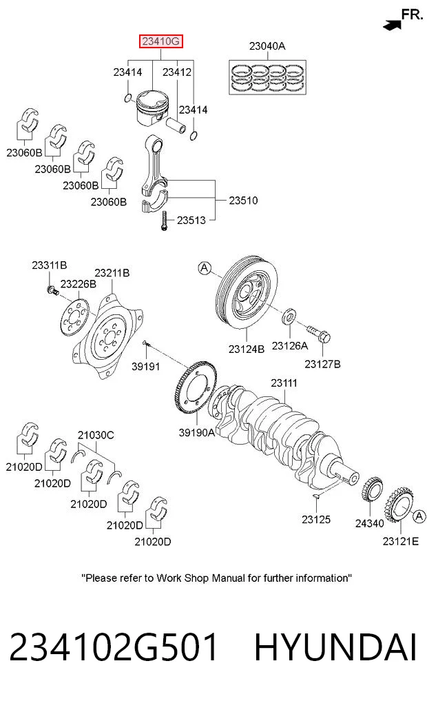 234102G501 Hyundai/Kia Pistón con bulón sin anillos, STD
