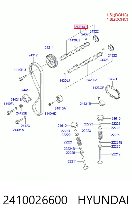 Árbol de levas de entrada para Hyundai Coupe GK