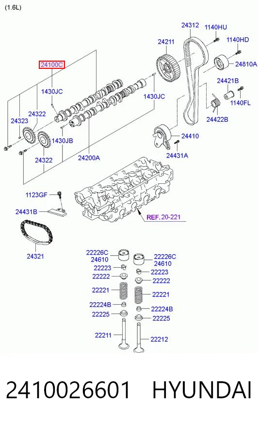 Árbol de levas de entrada para Hyundai Coupe II GK