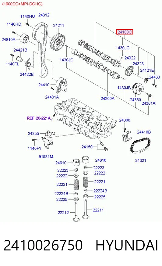 2410026750 Hyundai/Kia Árbol de levas de entrada