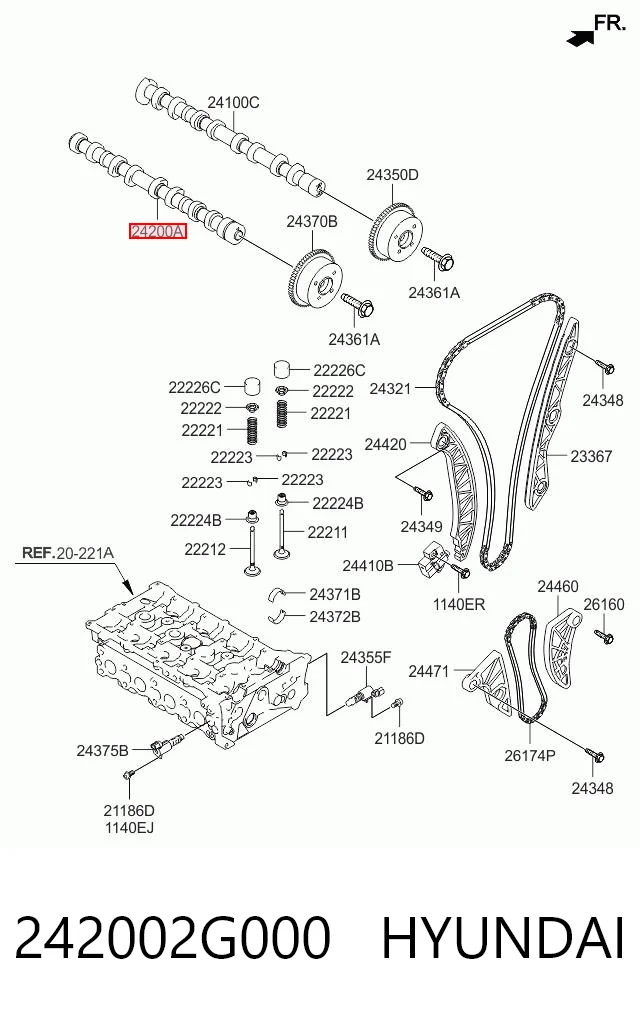 242002G000 Hyundai/Kia Eje de levas de escape