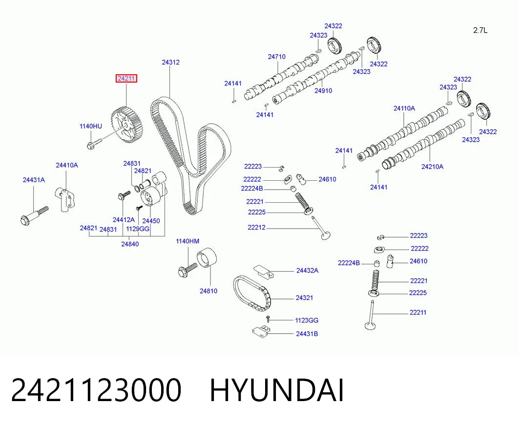 2421123000 Hyundai/Kia Engranaje árbol de levas