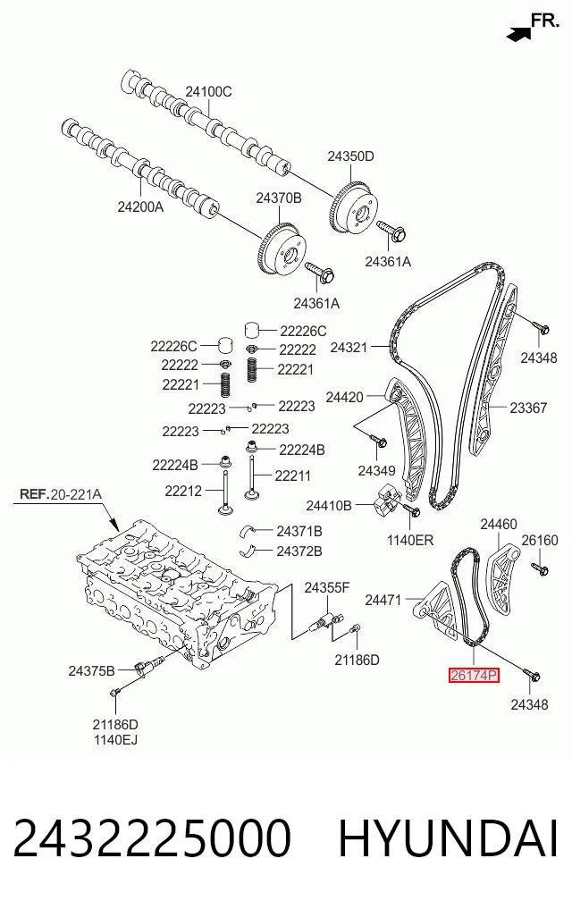 2432225000 Hyundai/Kia Cadena de bomba de aceite de motor