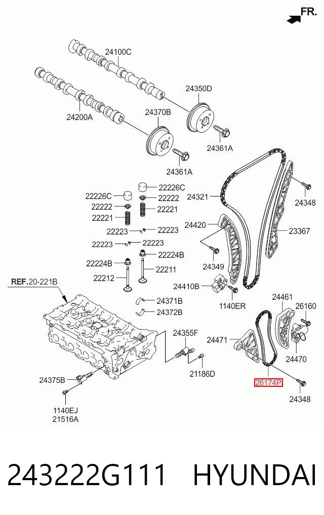 243222G111 Hyundai/Kia Cadena de bomba de aceite de motor