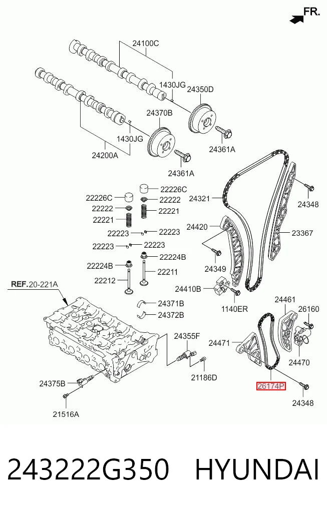 243222G350 Hyundai/Kia Cadena de bomba de aceite de motor