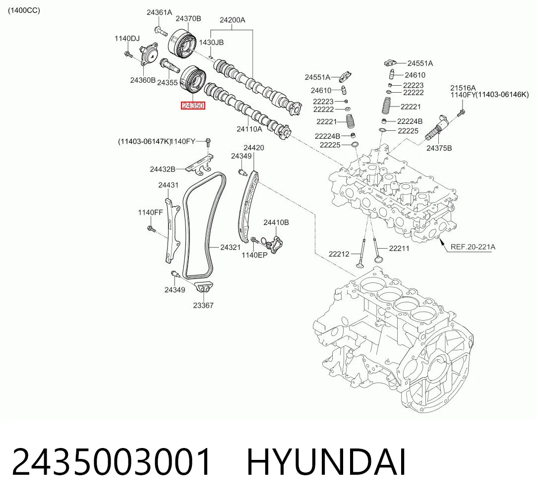 2435003001 Hyundai/Kia Engranaje árbol de levas lado de admisión