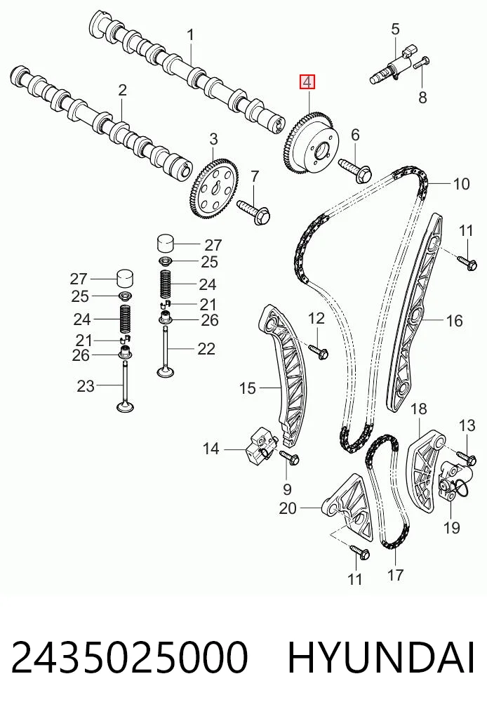 2435025000 Hyundai/Kia Engranaje árbol de levas lado de admisión