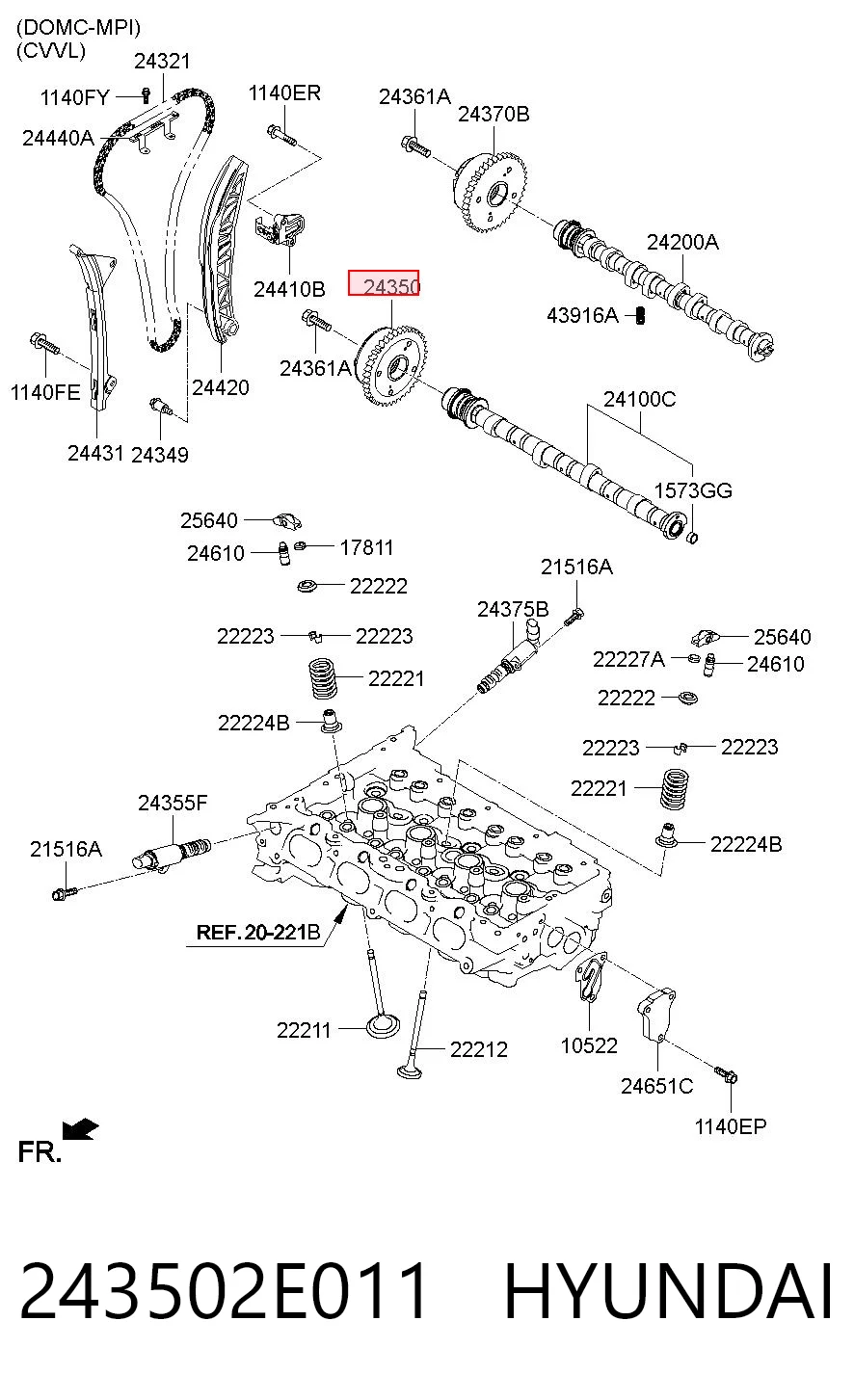 243502E011 Hyundai/Kia Engranaje árbol de levas lado de admisión