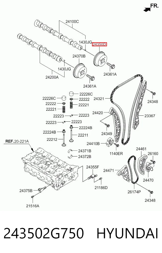 243502G750 Hyundai/Kia Engranaje árbol de levas lado de admisión
