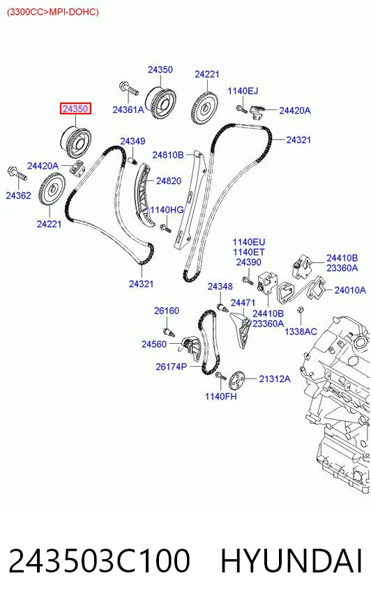 243503C100 Hyundai/Kia Engranaje árbol de levas lado de admisión