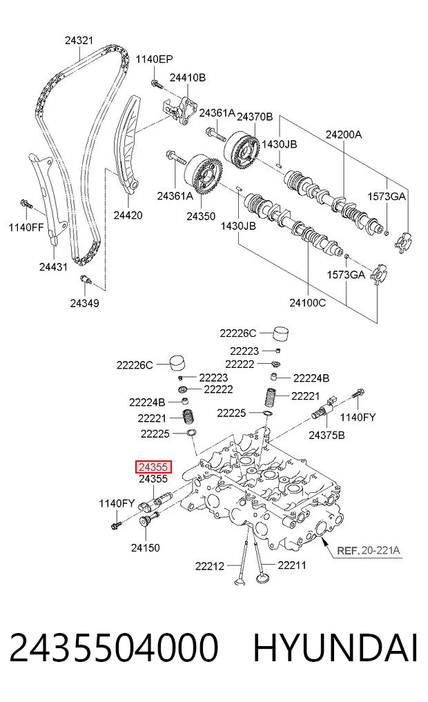 2435504000 Hyundai/Kia Válvula reguladora de presión de aceite