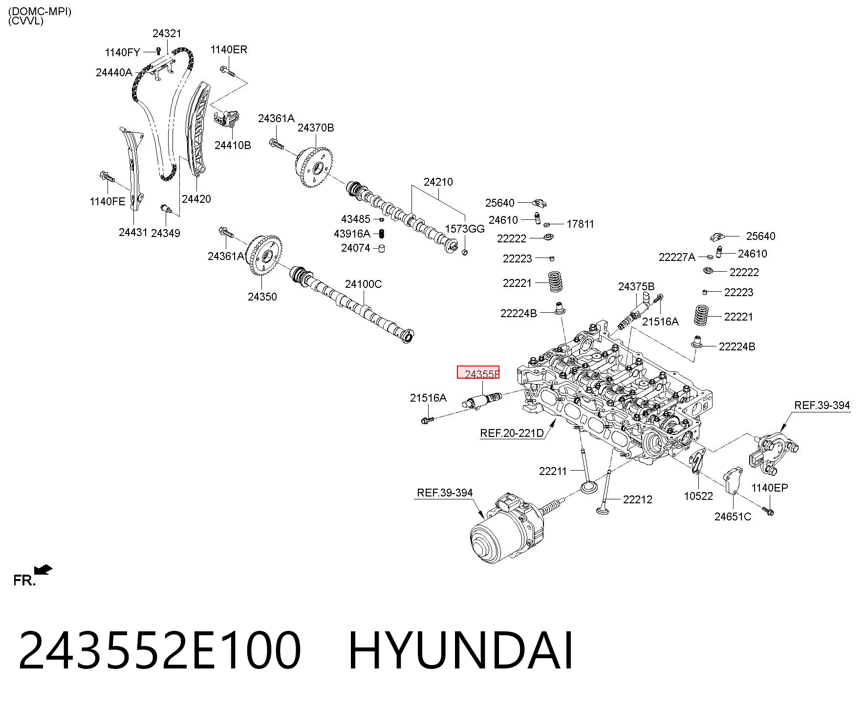 243552E100 Hyundai/Kia Válvula solenoide de posición del árbol de levas izquierda