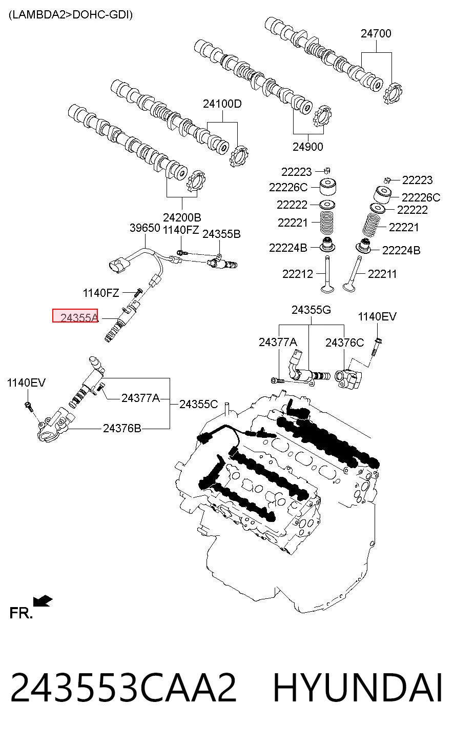 243553CAA2 Hyundai/Kia Válvula solenoide de posición del árbol de levas izquierda