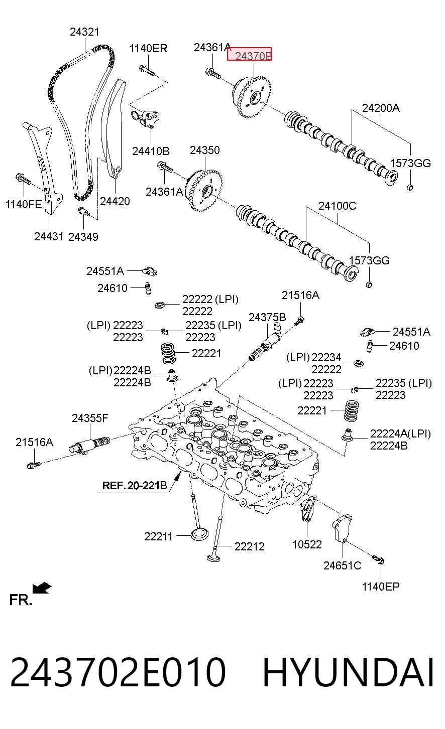 243702E010 Hyundai/Kia Engranaje del árbol de levas de escape