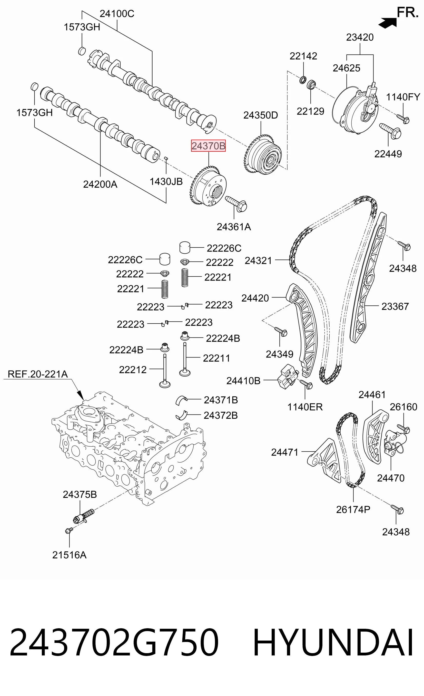 243702G750 Hyundai/Kia Engranaje del árbol de levas de escape