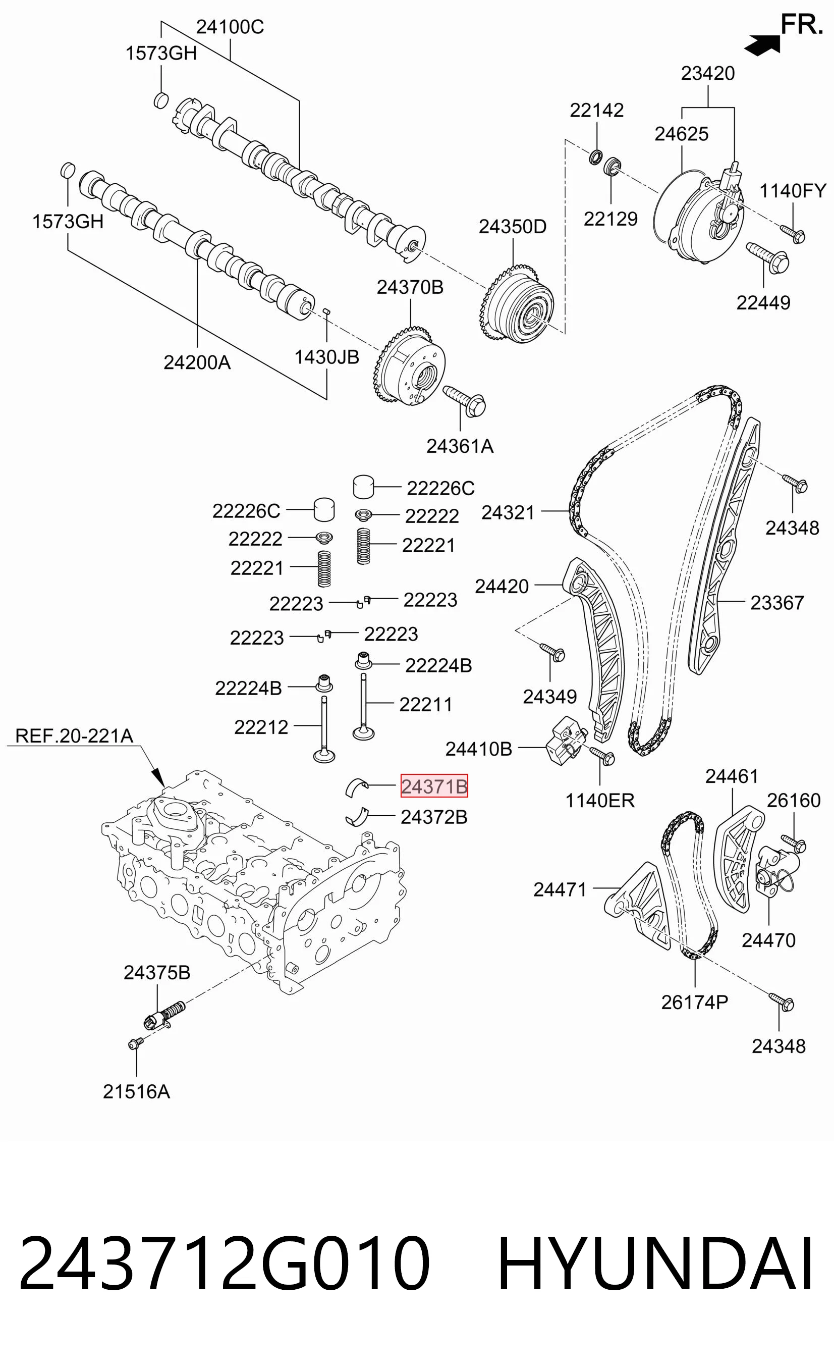 243712G010 Hyundai/Kia Cojinete de árbol de levas para un muñón, estándar