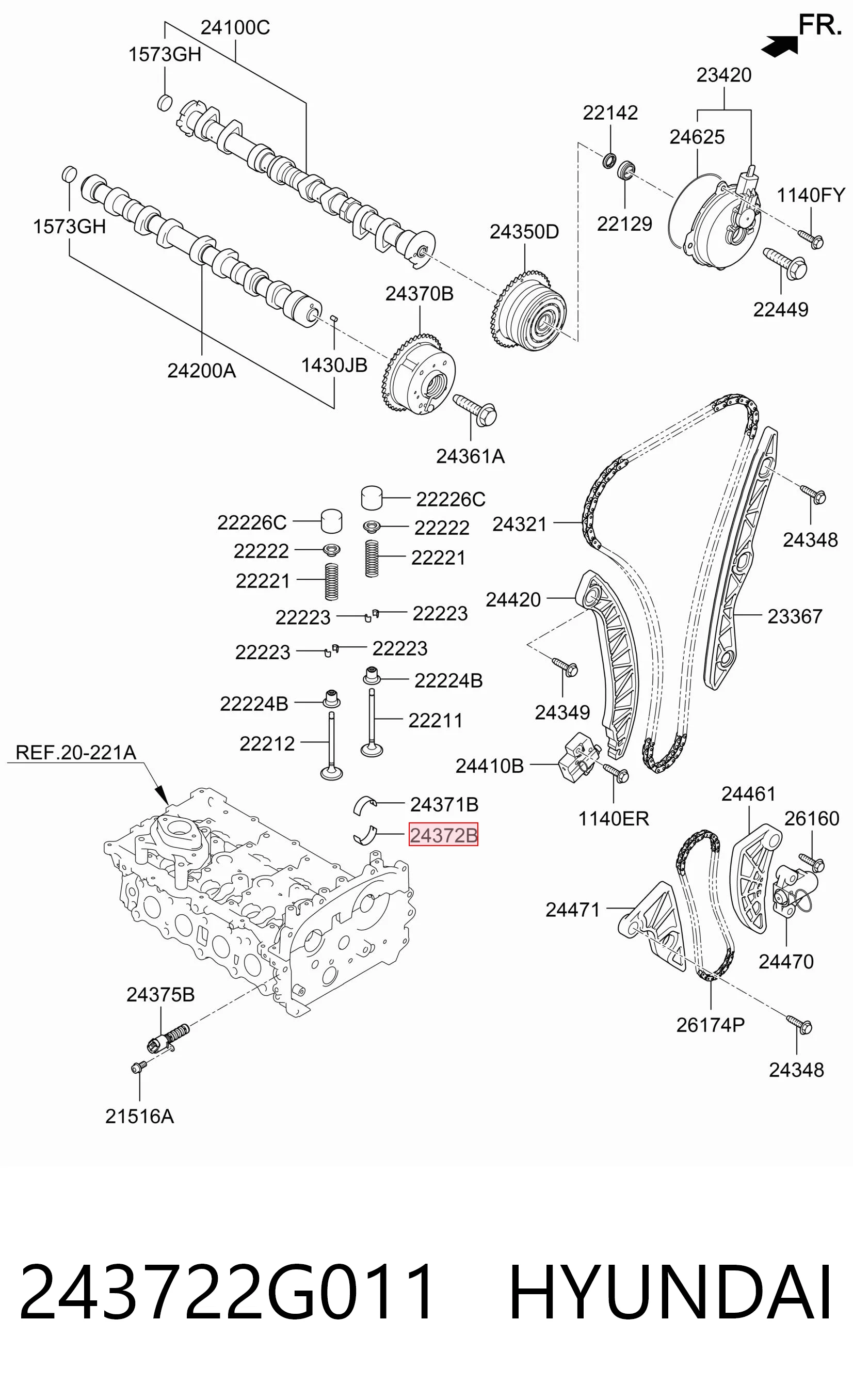 243722G011 Hyundai/Kia Cojinete de árbol de levas para un muñón, estándar