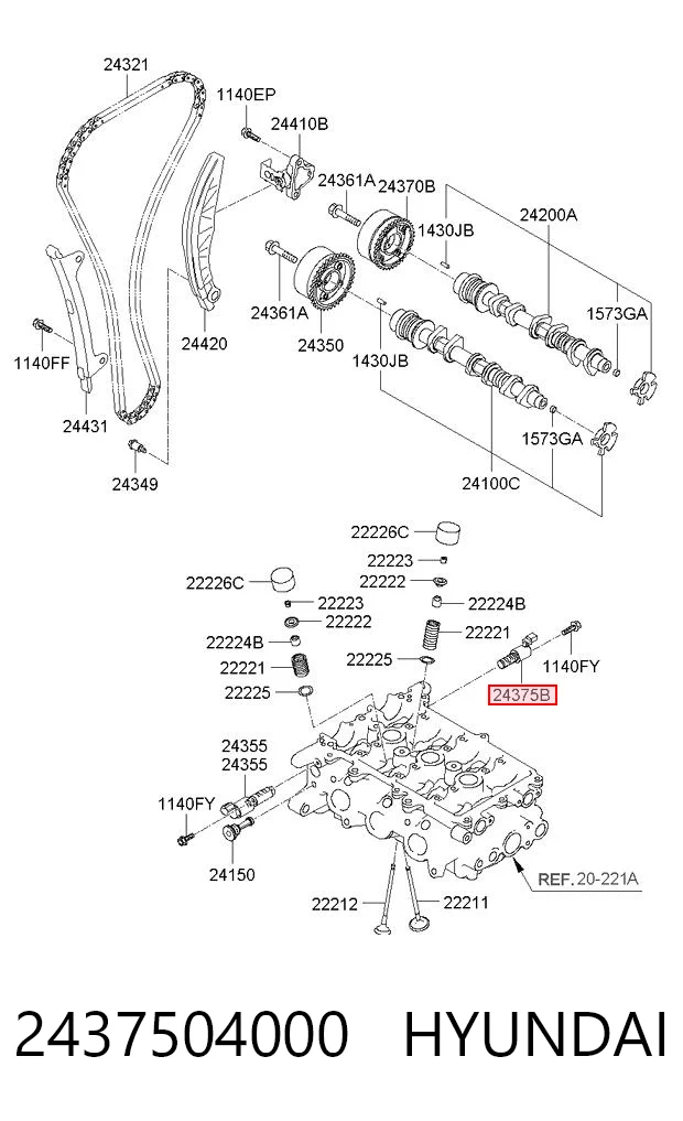 2437504000 Hyundai/Kia Válvula reguladora de presión de aceite