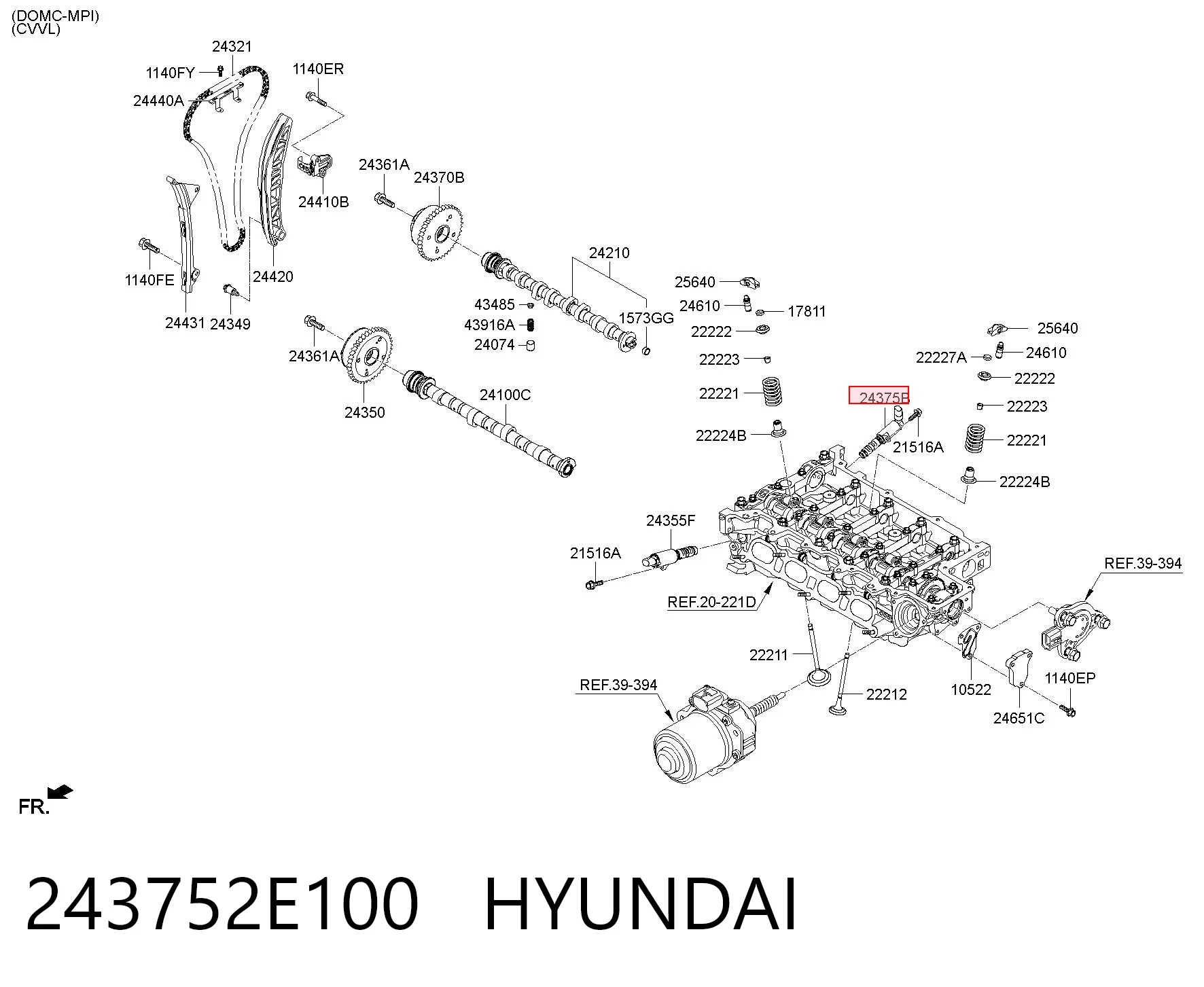 243752E100 Hyundai/Kia Válvula solenoide de posición del árbol de levas derecha