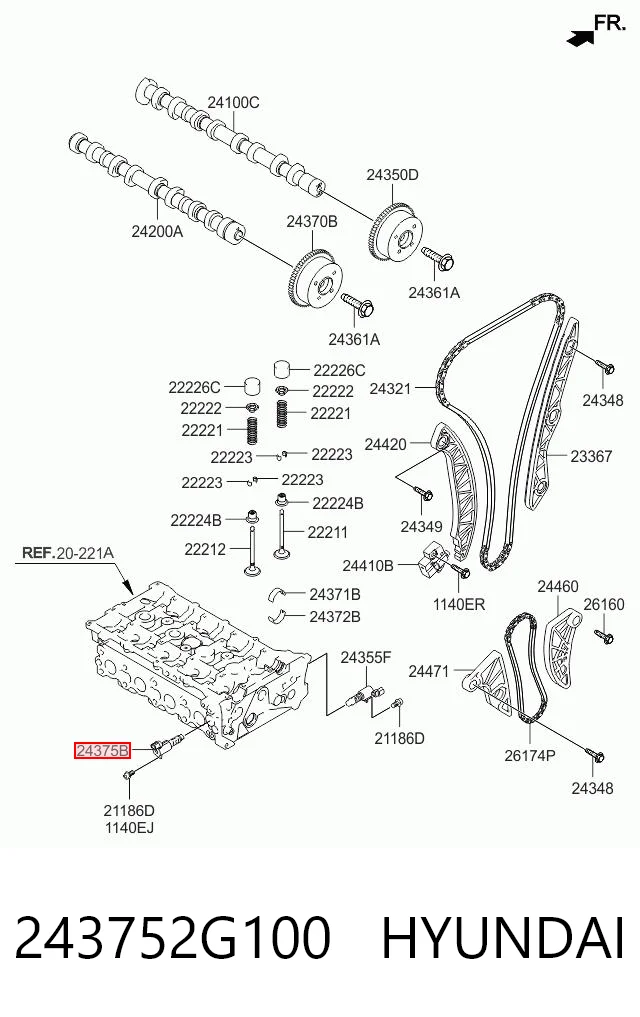 Válvula solenoide de posición del árbol de levas derecha 243752G100 HYUNDAI
