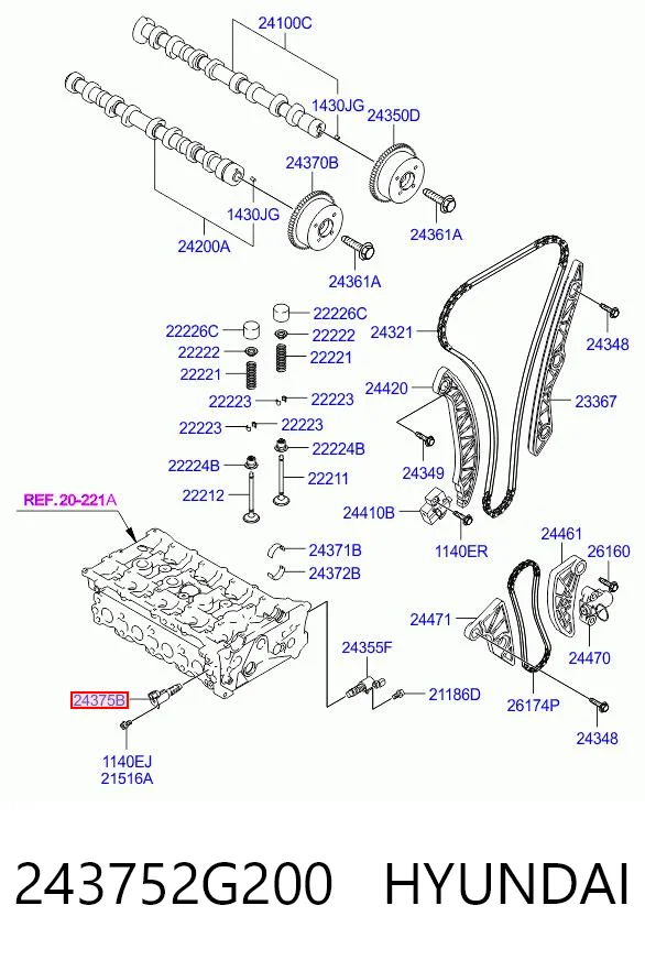 243752G200 Hyundai/Kia Válvula solenoide de posición del árbol de levas derecha