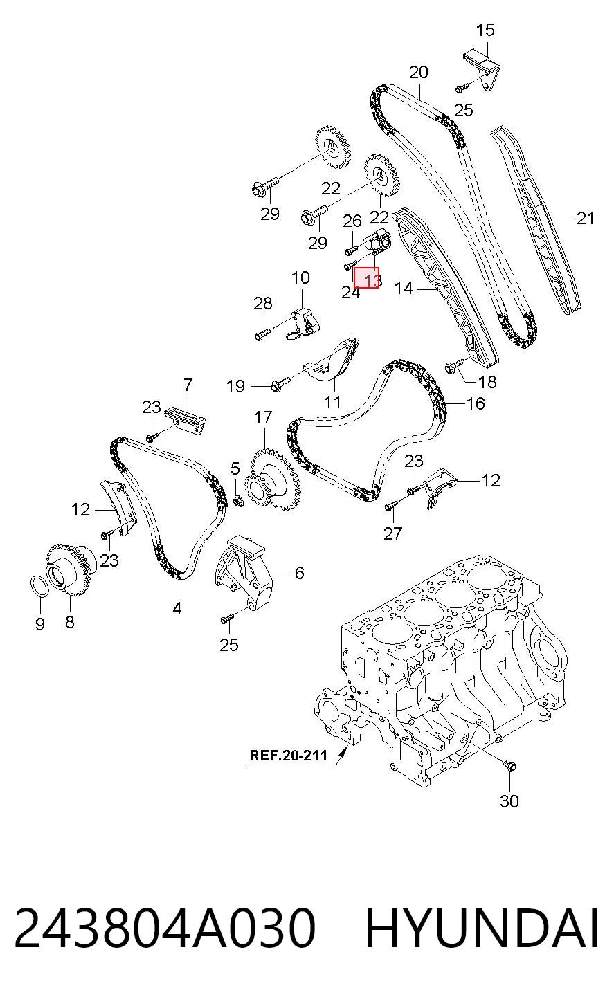 243804A030 Hyundai/Kia Tensor de cadena de distribución