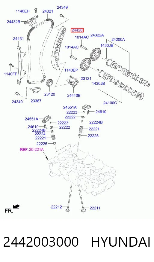 2442003000 Hyundai/Kia Guía del tensor de la cadena de distribución