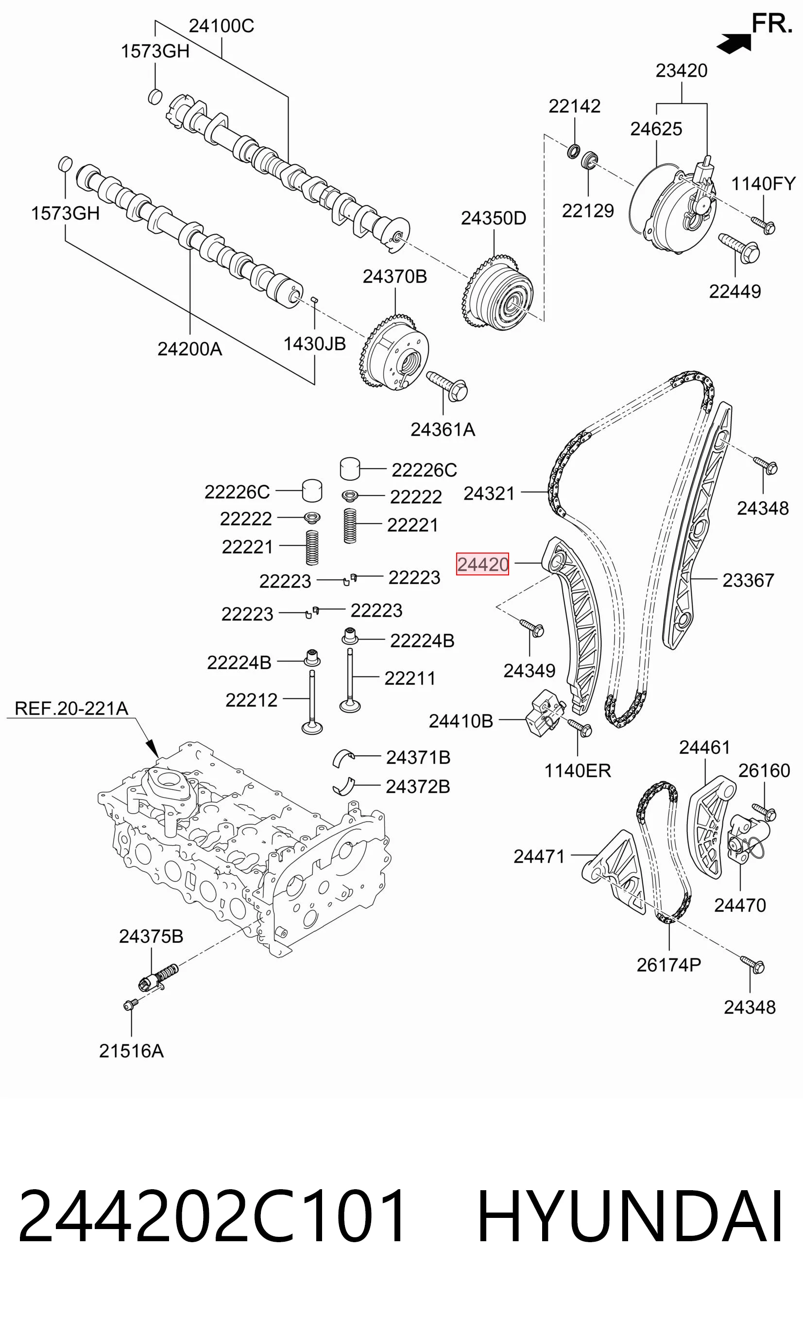 244202C101 Hyundai/Kia Guía del tensor de la cadena de distribución