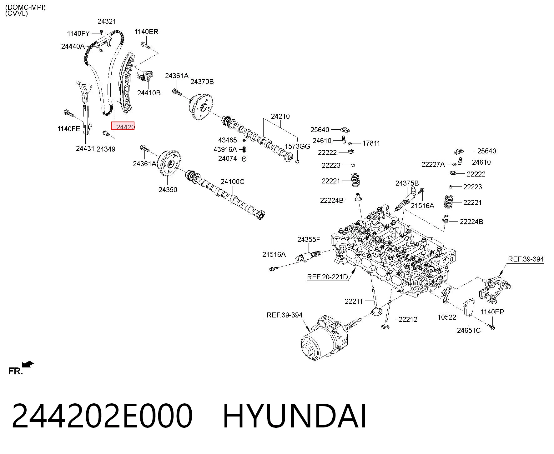 244202E000 Hyundai/Kia Guía derecha de cadena de distribución