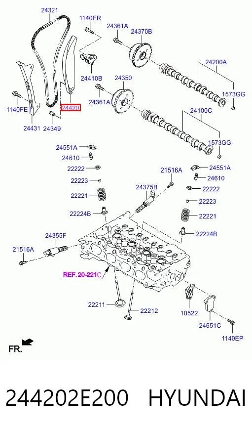 244202E200 Hyundai/Kia Guía del tensor de la cadena de distribución