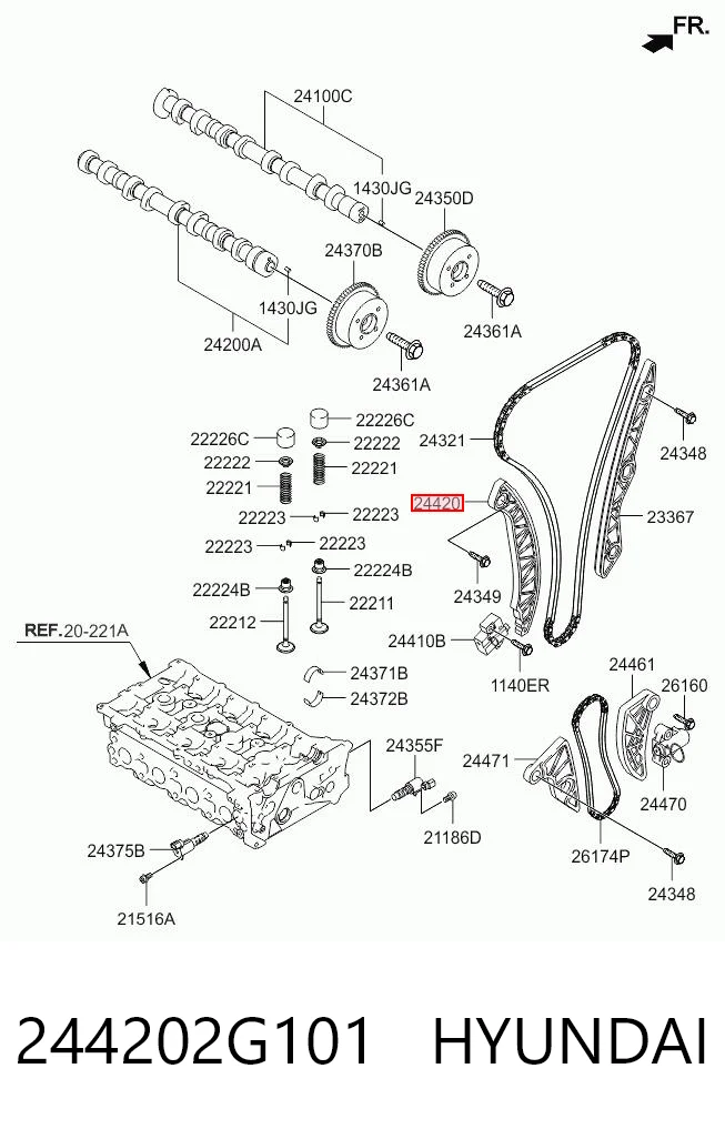 244202G101 Hyundai/Kia Guía izquierda de cadena de distribución