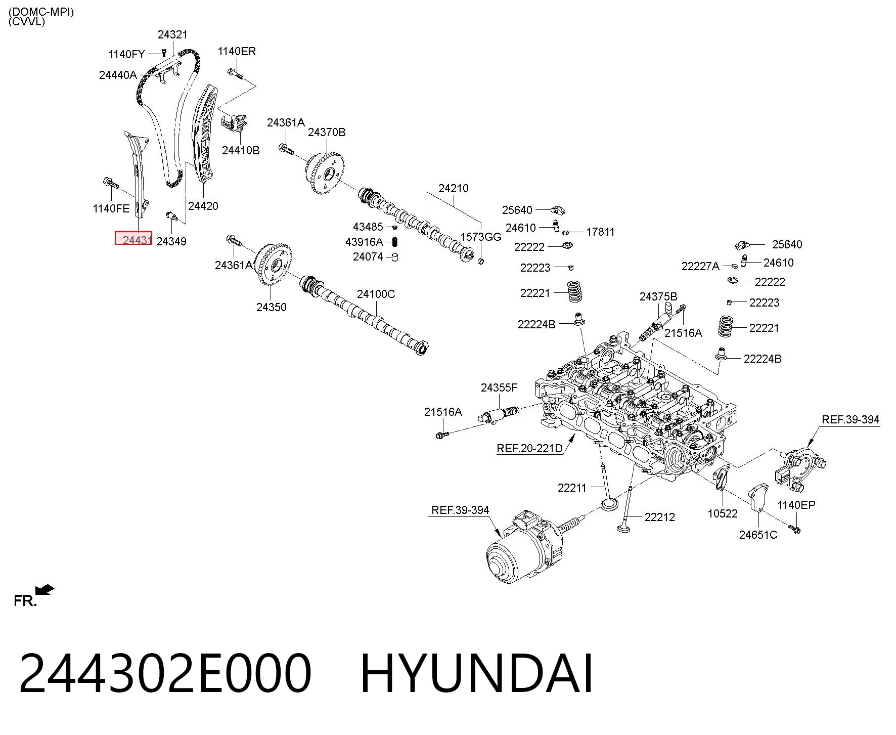 244302E000 Hyundai/Kia Guía izquierda de cadena de distribución