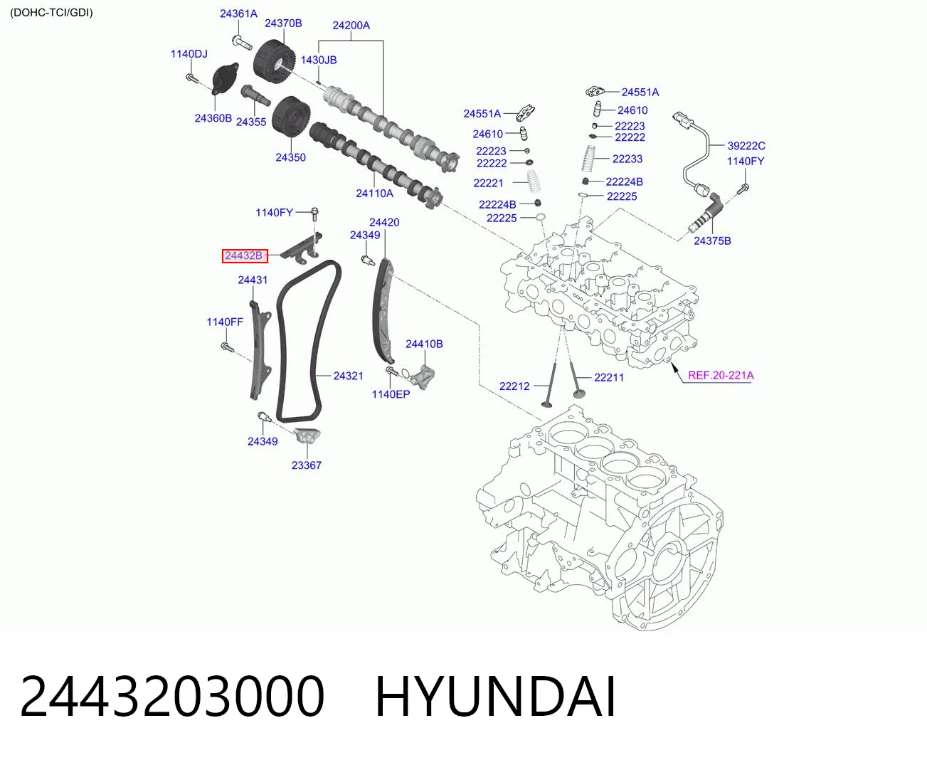 2443203000 Hyundai/Kia Tensor superior de cadena de distribución