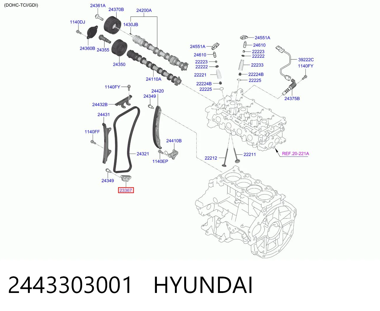 2443303001 Hyundai/Kia Tensor de cadena de distribución