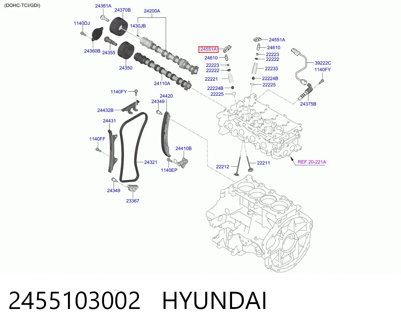 2455103002 Hyundai/Kia Balancín, distribución del motor