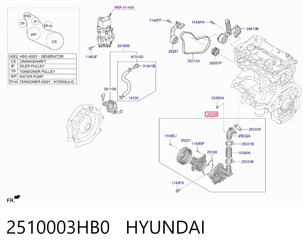 2510003HB0 Hyundai/Kia Bomba refrigerante coche